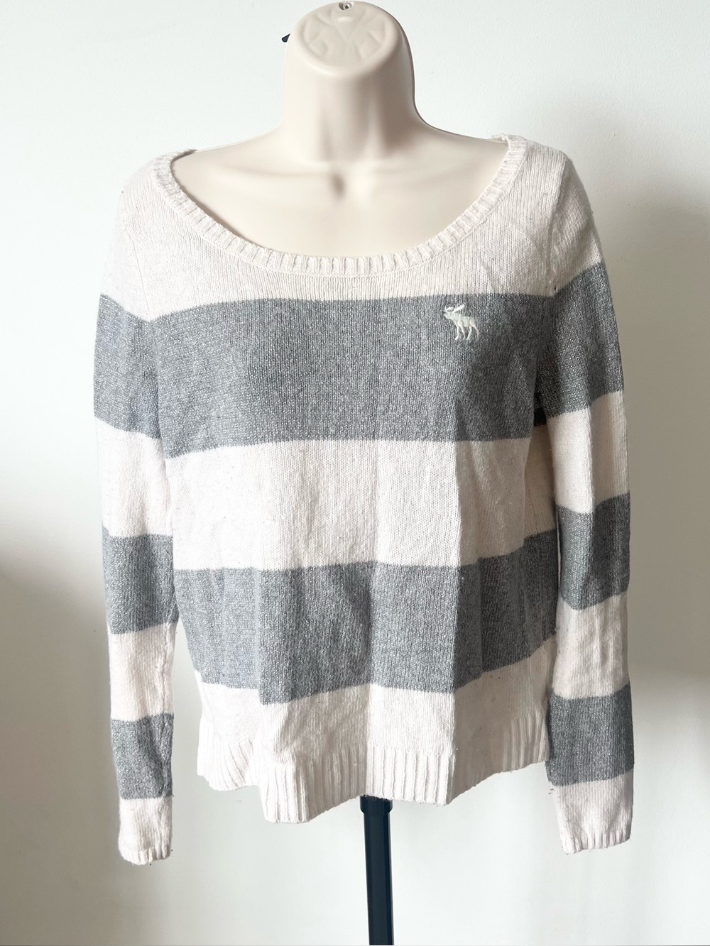 Abercrombie & Fitch Y2K Striped Scoop-Neck Sweater Metallic Knit Size L *FLAWED*